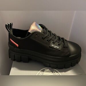 Palladium Black Chunky Low-Top Sneakers with Iridescent Tongue
